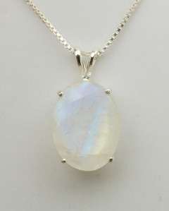 Moonstone 16x12mm Faceted Oval Pendant / Necklace   Sterling Silver 