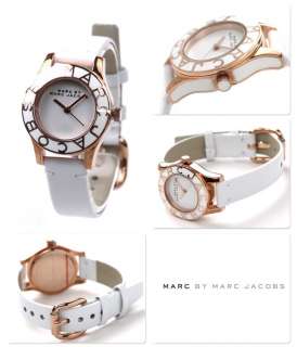 NWT Marc Jacobs Rose Gold Enamel MINI BLADE White Patent Leather Watch 