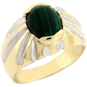  14K Solid Yellow Gold Oval Malachite Mens Ring Jewelry