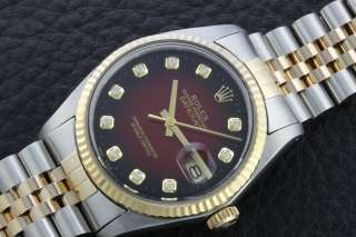 Rolex Mens 18K Yellow Gold/SS Datejust Ref. 16013 Red Vignette 