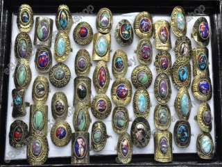   10 assorted gemstone bronze p jewelry Rings free ship 2ST112  