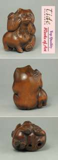 Boxwood Wood Netsuke 2 BEAR Figurine Carving SALE WN357  