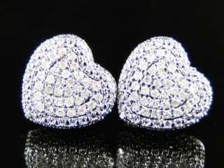 LADIES HEART PAVE DOME DIAMOND 12 MM EARRINGS 0.55CT  