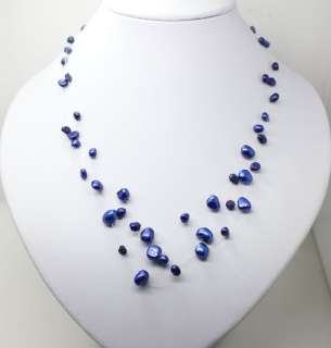   rows shining star genuine Oxford Blue pearl beads necklace gem  