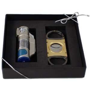   Blue Glow Lighter & Gold Cigar Cutter Gift Set