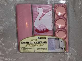 Vinyl Shower Curtain w/Liner Rings Swans Pink Bath NEW 044712014900 