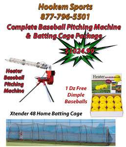 Heater Real Baseball Pitching Machine & Xtender 48x12x12 Batting Cage 