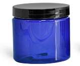   25 New Plastic Jars Blue Thick Wall w/ Black Smooth Plastic Caps 4oz
