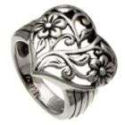Silver Earth Flowers and Heart Ring in Sterling Silver