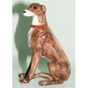GREYHOUND Dog Brindle Sits Figurine MINIATURE New Porcelain KLIMA 