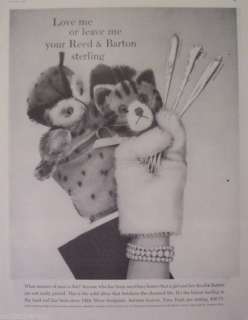REED & BARTON STERLING KITTEN OWL PUPPETS OLD AD 1957  
