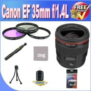 Canon EF 35mm f/1.4L USM Wide Angle Lens + 3 Piece Filter Kit + Lens 