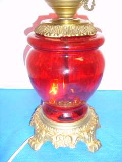 OLD RUBY RED GOLD GLASS GWTW LAMP  