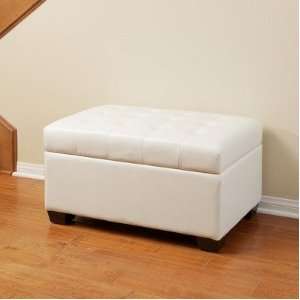  Lima Bonded Leather Tufted Ottoman Bench in Rich White 