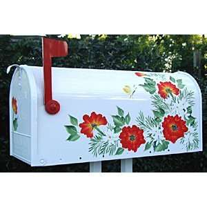  Handpainted Mailbox   Poppies/White
