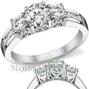 91ct Round Moissanite 3 stone Engagement Ring w/Heart  