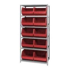   Steel Shelving With 10 Giant Stacking Bins Red
