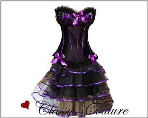 New Style Burlesque Moulin Rouge Corset & Skirt Costume Set   S/M/L/XL 