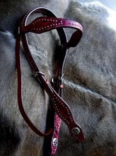 BRIDLE WESTERN LEATHER HEADSTALL PINK ZEBRA TACK  