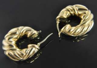 Italy Estate Vtg 18K Gold Fluted Abstract Hoop Earrings  