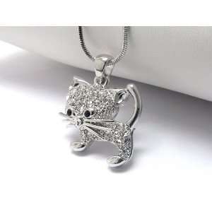  Super Cute Ice Crystal Covered Kitten Charm Necklace 