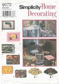 Simplicity 9072 Place Mats & Chair Pads Sewing Pattern  