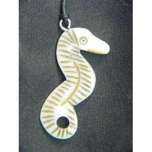    hand carved seahorse sea horse ox bone pendant 