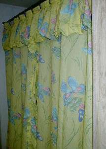 Butterfly Fabric Shower Curtain pastel colors yellow  