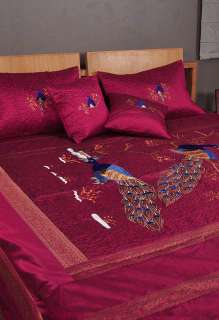   Handmade Embroidered Peacock Bedspread Silk With Cotton Bed Sheet Art