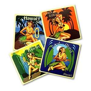  PALM GIRL COASTERS   SET OF 4   HULA PARTYWARE Kitchen 