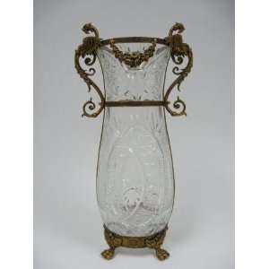  Clear Cut glass vase with bronze detail