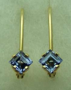 genuine TANZANITE SQUARE Leverback earrings 14k gold  