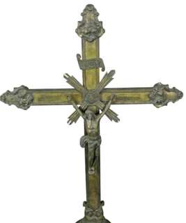 LARGE ANTIQUE FRENCH STANDING CRUCIFIX CROSS ANGELS  