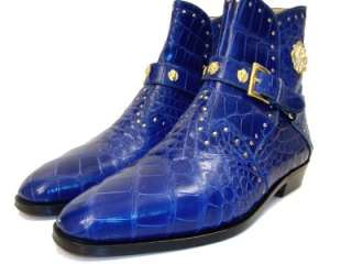   Mens ALLIGATOR CROCODILE Blue Dress Shoes Boots EU 38.5 / US 6   6.5 D
