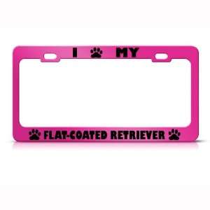Flat Coated Retriever Dog Pink Metal License Plate Frame Tag Holder