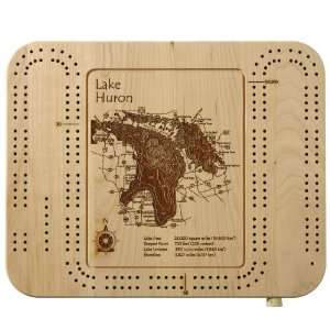  Lake Huron Cribbage Board Etched in Wood Toys & Games