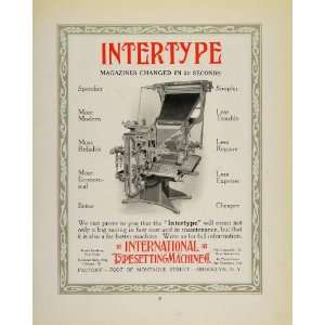 1913 Ad International Typesetting Machine Intertype   Original Print 
