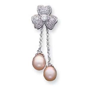  Sterling Silver Peach Culture Pearl And Cz Slide Jewelry