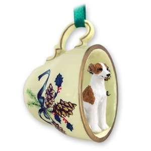  Whippet Green Holiday Tea Cup Dog Ornament   Brindle 
