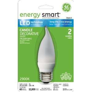 GE 76453 Energy Smart LED Bent Tip Light Bulb, White, Medium Base, 2 