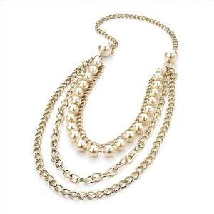  4 Strand Long Pearl Style Gold Plated Necklace  104cm 