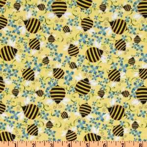 44 Wide Garden Frolic Bumble Bees Yellow Fabric By The 