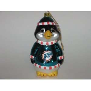  MIAMI DOLPHINS 5 1/2 tall and 3 wide Blown Glass Penguin 