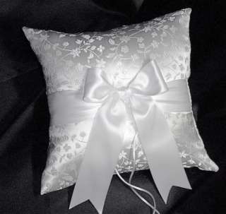 WHITE Satin Brocade Wedding Ring Bearer Pillow  