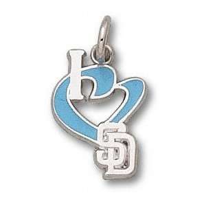 San Diego Padres Solid Sterling Silver  I Heart SD 3/4 Enamel 