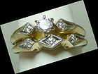 Vintage 1960s Diamond Engagement Wedding Ring Set 14K Gold .30 ctw