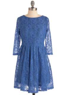 Lady of the Lace Dress   Mid length, Blue, Lace, A line, Long Sleeve 