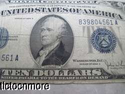 US 1934 D 1934D $10 TEN DOLLAR BILL SILVER CERTIFICATE BLUE SEAL NOTE 