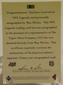 MAX MCGEE 1997 UD NFL LEGENDS AUTO #AL 137  