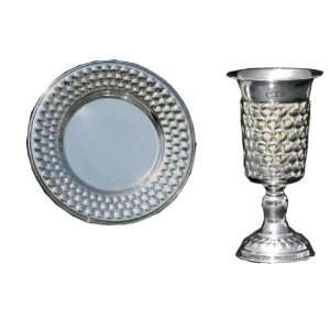 Silver Plated Squared Kiddush Cup and Saucer Set    Stones 